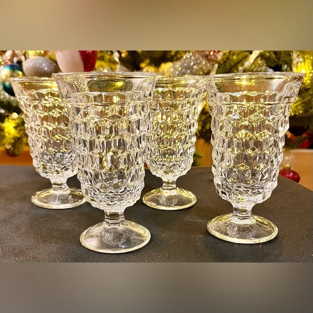 Fostoria American Clear Crystal Cubist Footed Juice Glasses Set of 4 MCM Vintage